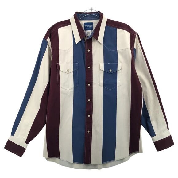 Wrangler Brushpopper Western Cowboy Shirt Mens Sz XL Vintage Pearl Snap Striped - Picture 1 of 6